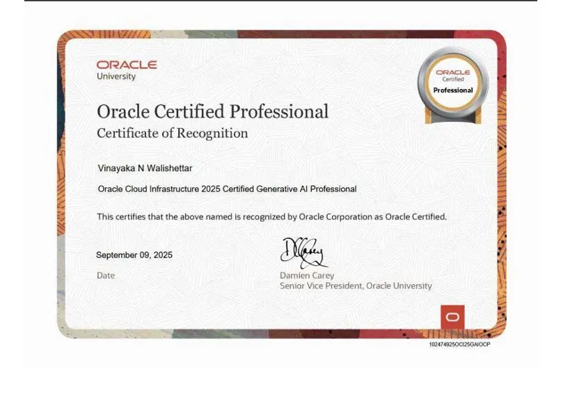 Oracle Cloud Infrastructure 2025 Certified Generative AI Professional