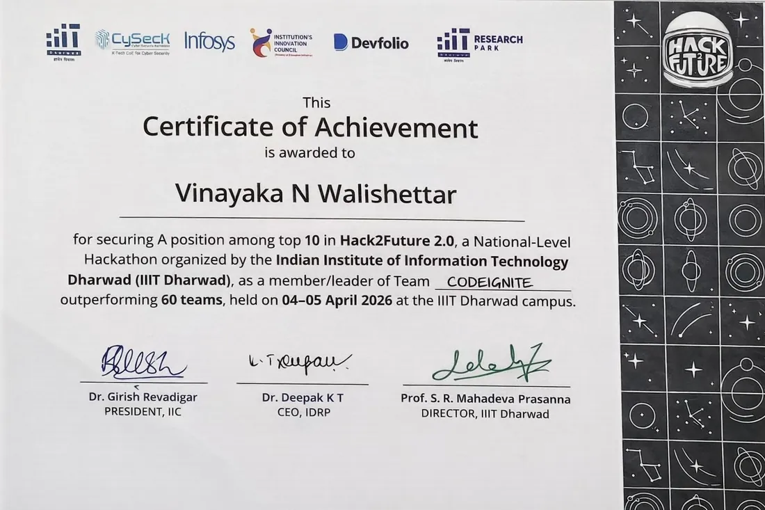 Hack2Future 2.0 — Top 10 Achievement (IIIT Dharwad)